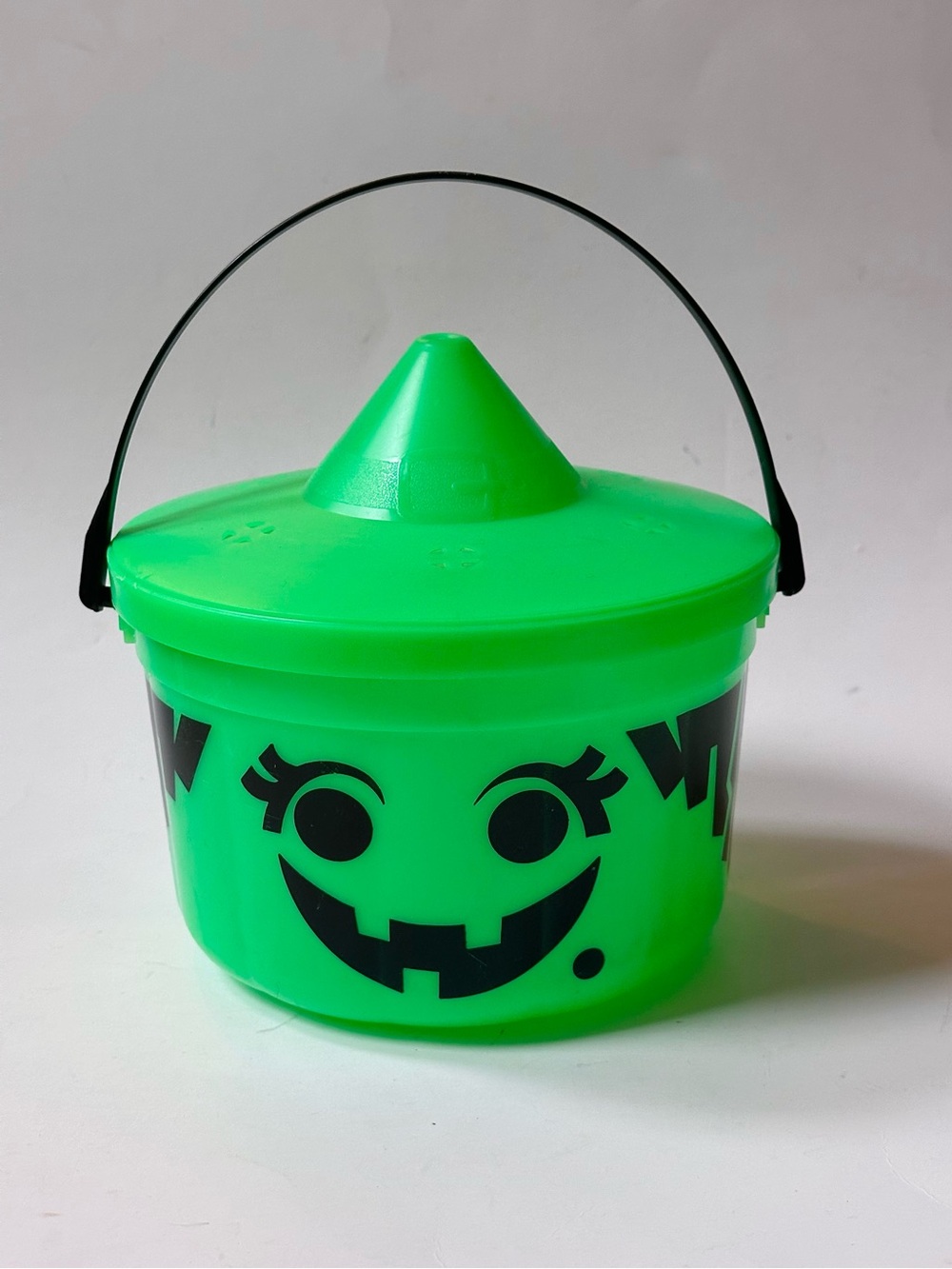 VINTAGE McDonalds HALLOWEEN BUCKET Green Witch Spider Happy Meal Pail w Lid 1986